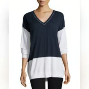 New VINCE Merino Wool Black White Color block Pullover Sweater Oversize M